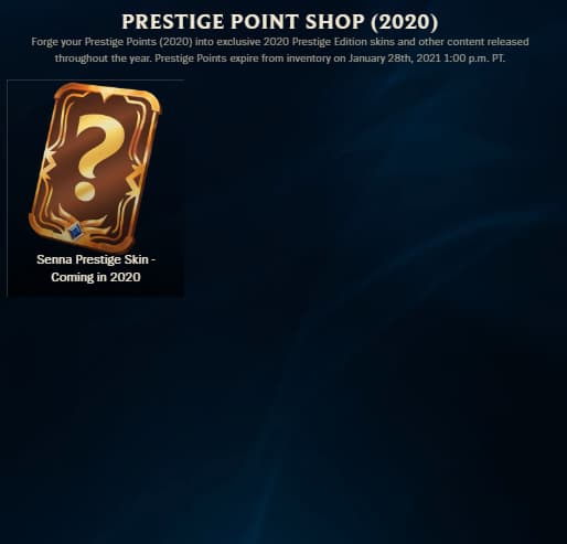 League of Legends Prestige Point Shop 2020