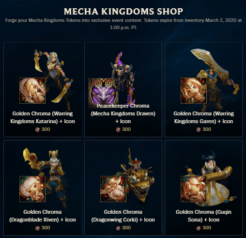 Mecha Kingdoms in-game shop for LoL