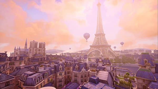 Paris' incredible skyline with the Eifel tower in the background in Overwatch