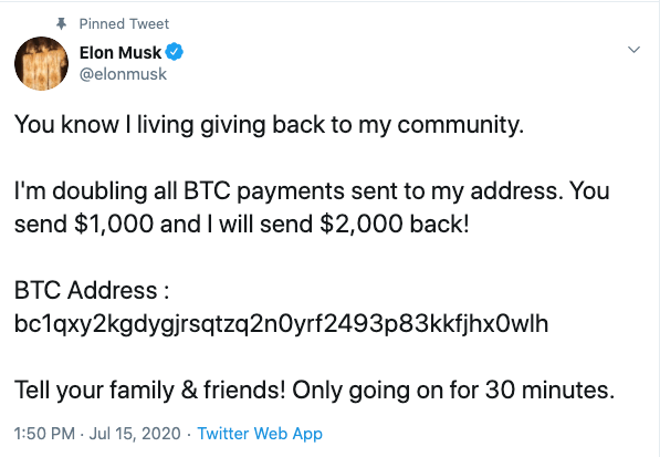 Elon Musk scam tweet
