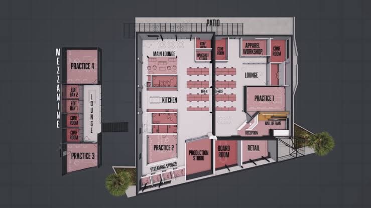 100 Thieves Los Angeles Facility internal layout.