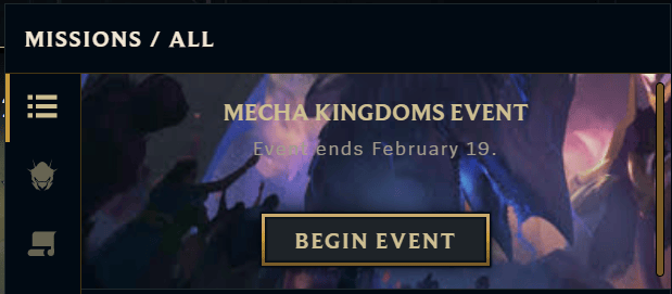 Mecha Kingdoms Event start button for LoL