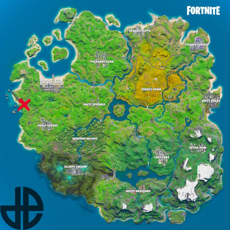 Map showing the location of Fortnite's hidden gnome.