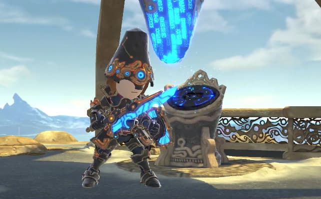 Mii Swordfighter in an Ancient Soldier from The Legend of Zelda Breath of the Wild costume