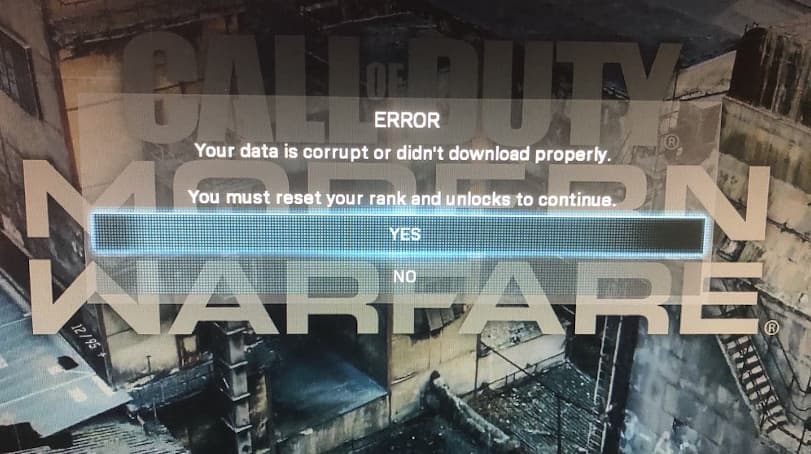 An error asking players to reset their Modern Warfare ranks.