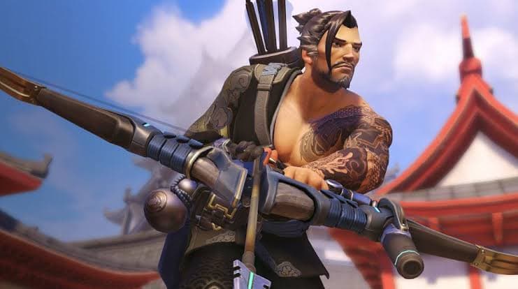 Hanzo takes aim in Overwatch.