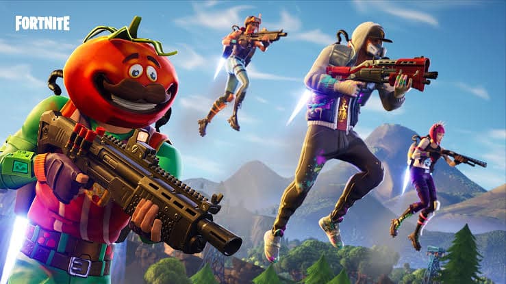Fortnite characters flying through the sky
