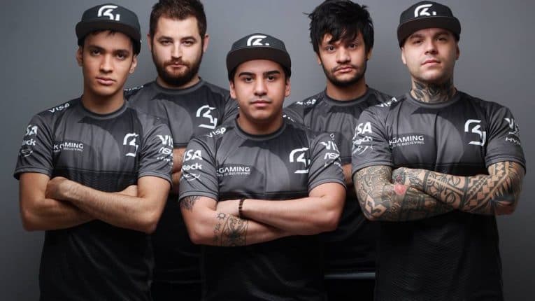 SK Gaming CSGO team standing in grey jerseys with arms crossed