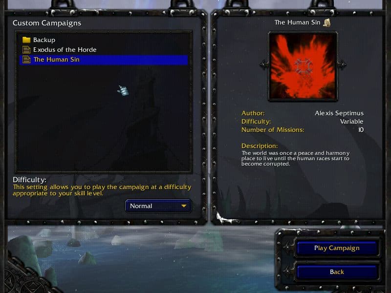Custom Campaign menu in Warcraft 3