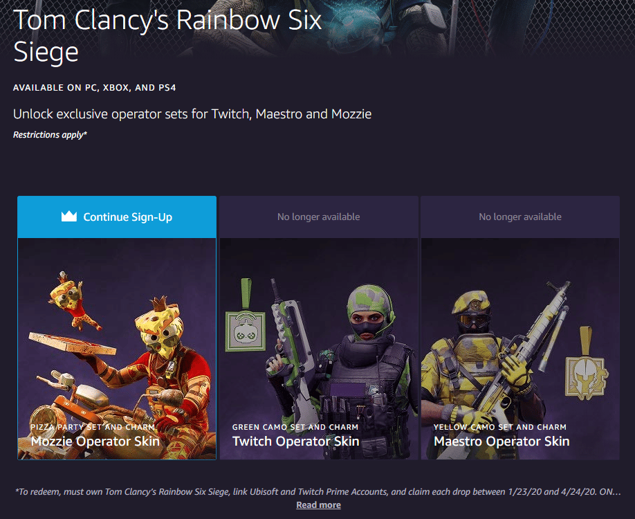 Neue Twitch Prime Packs - Rainbow Six Siege 
