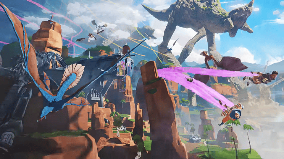 Apex Legends cinematic of Wattson and Bangalore dropping into Kings Canyon.