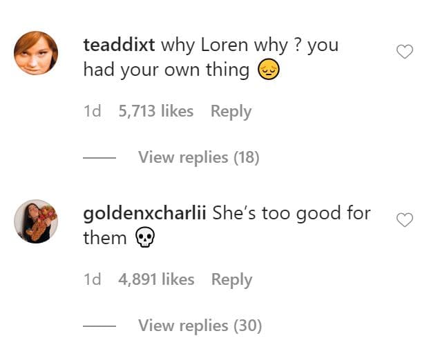 Instagram comments Loren Gray Hype House
