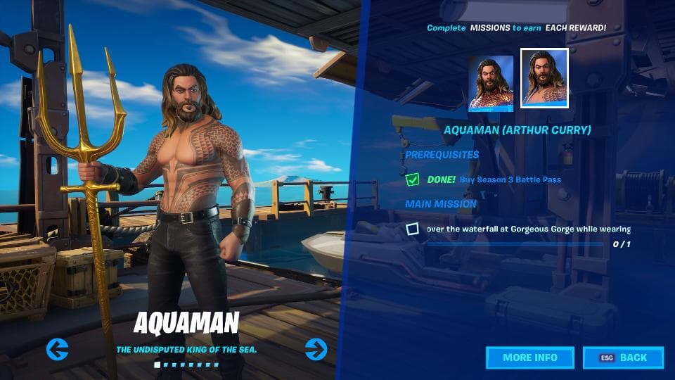 Aquaman skin screen in Fortnite