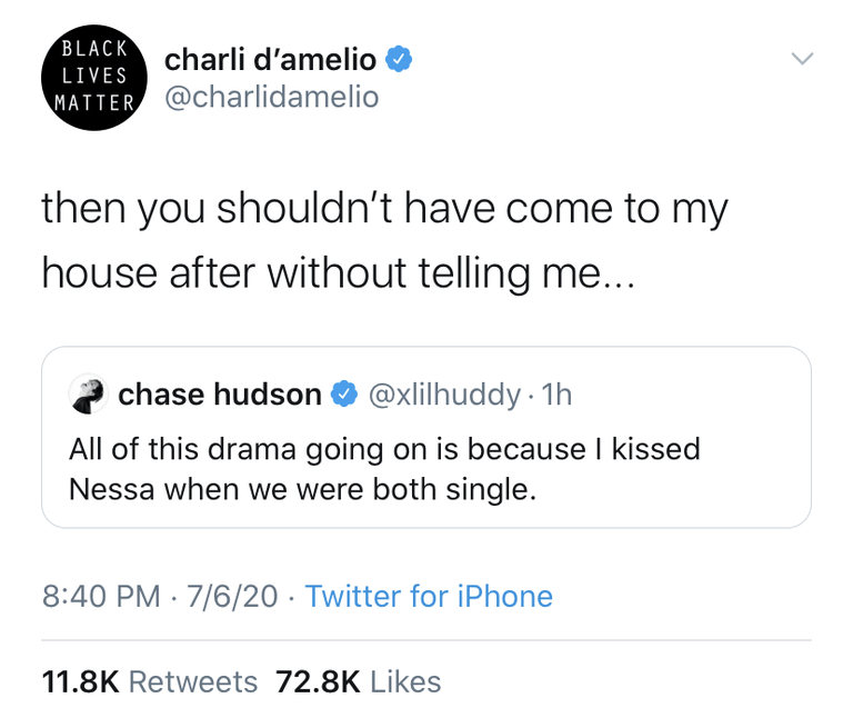 Charli D'Amelio accuses Chase Hudson of cheating in deleted tweet