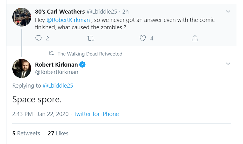 Screenshot of Robert Kirkman's tweet