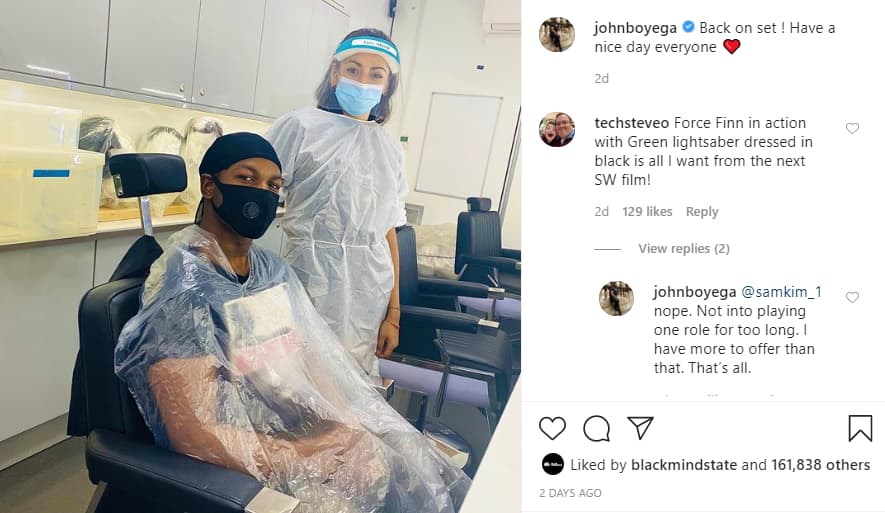 John Boyega responds to Star Wars fans on Instagram.