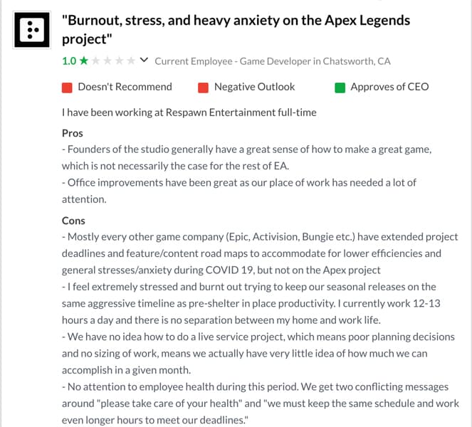 Respawn Entertainment Review on Glassdoor