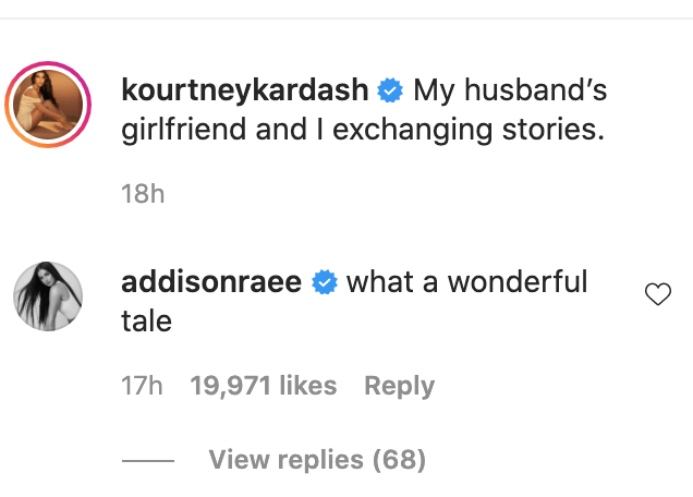 Addison Rae comment on Kourtney Kardashian IG