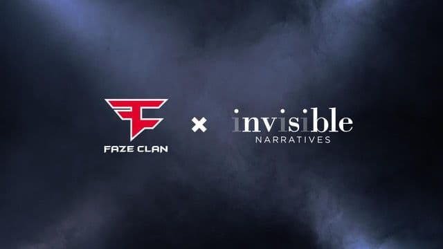 FaZe Clan's logo stands beside the Invisible Narratives logo on a smoky background.