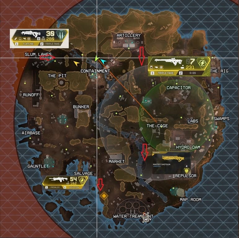 Map of the vaults and gold weapons in Apex Legends