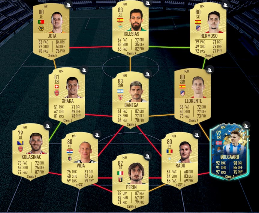 Here's a cheap solution for Arthur's 83-rated SBC puzzle.