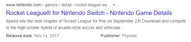 Rocket League free-to-play Nintendo shop listing