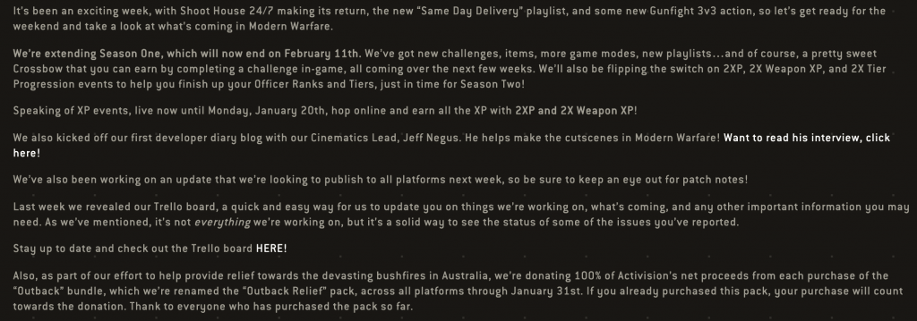 Infinity Ward' January 17 community update.