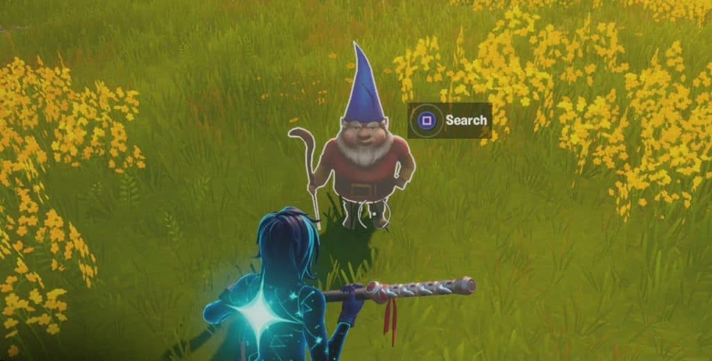 Fortnite player interacting with the hidden gnome.