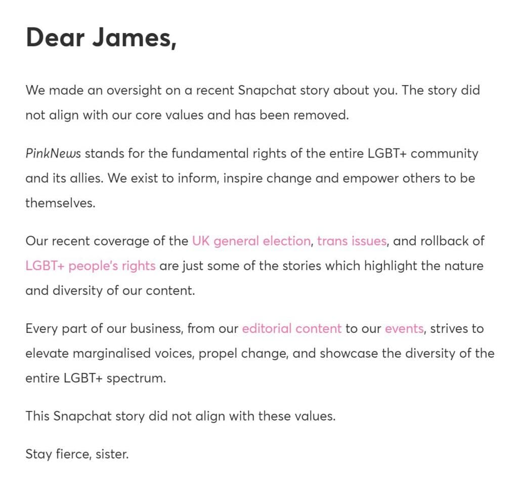 Pink News' open letter to James Charles.
