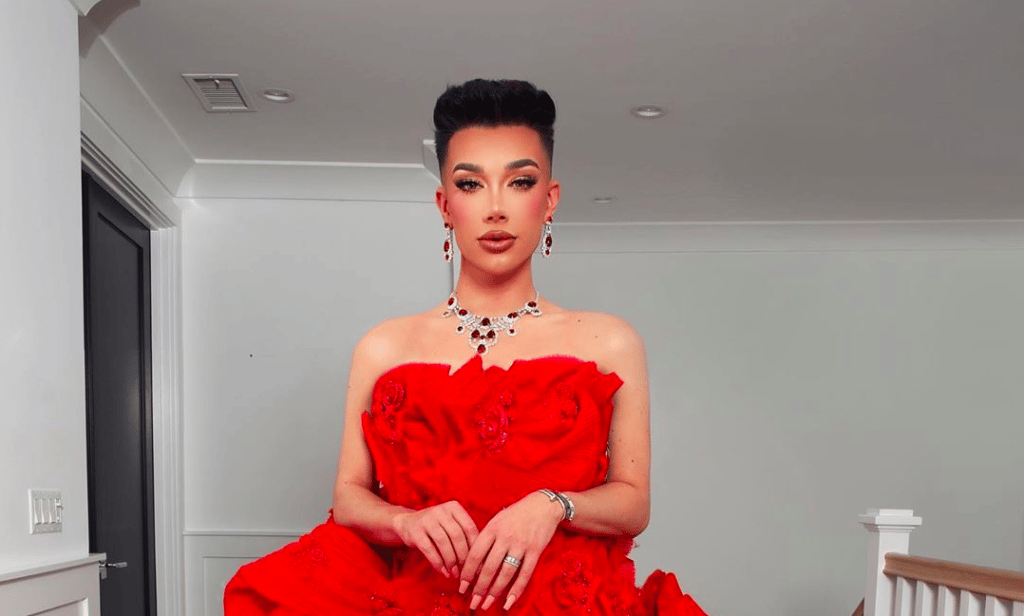 James Charles in red dress on Instagram