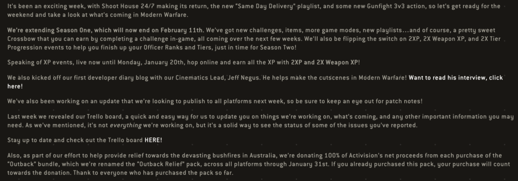 Infinity Ward' January 17 community update.