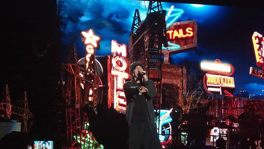 Eminem rapping at Lollapalooza.