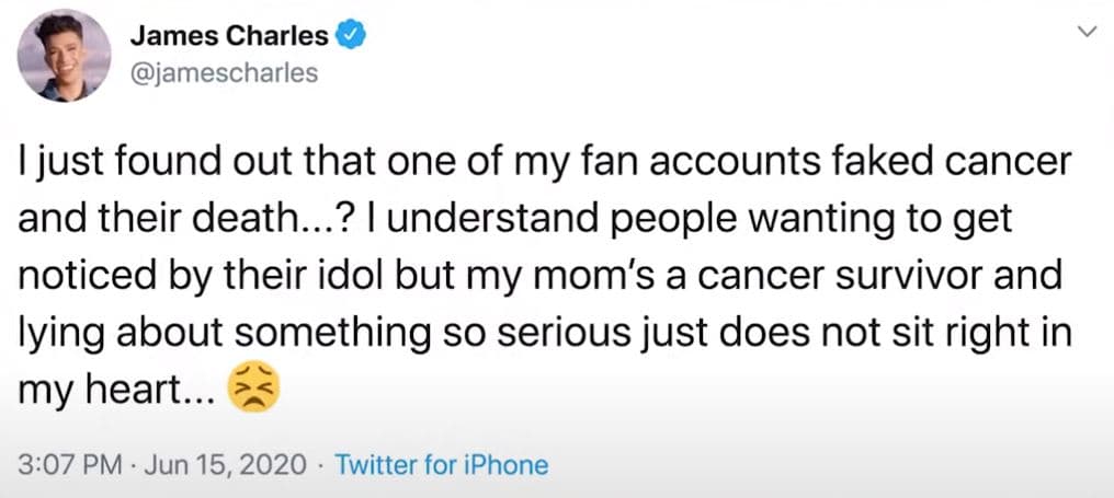James Charles responds to fan