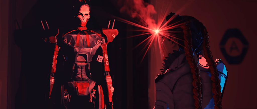 Loba holds a flare over a Revenant body in Apex Legends.