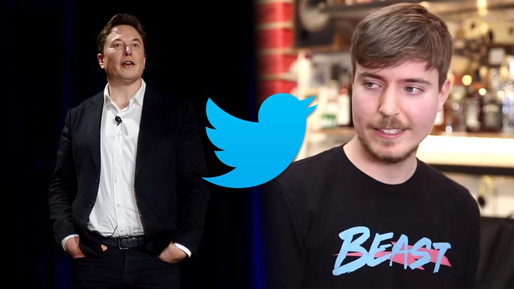 Elon Musk walks onstage and Mr Beast talks to the camera
