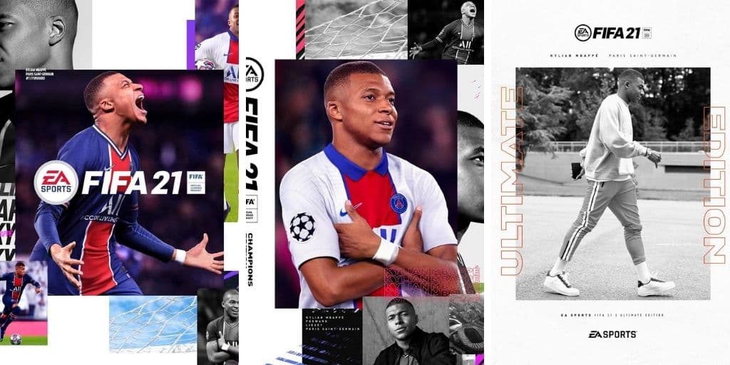FIFA 21 game cases with Kylian Mbappe on the front