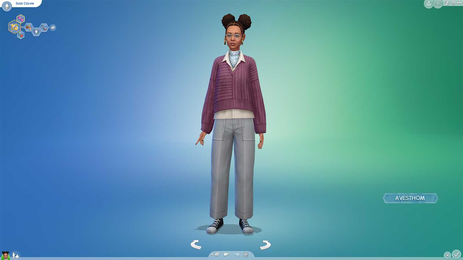 a female sim in CAS wearing Growing Together items