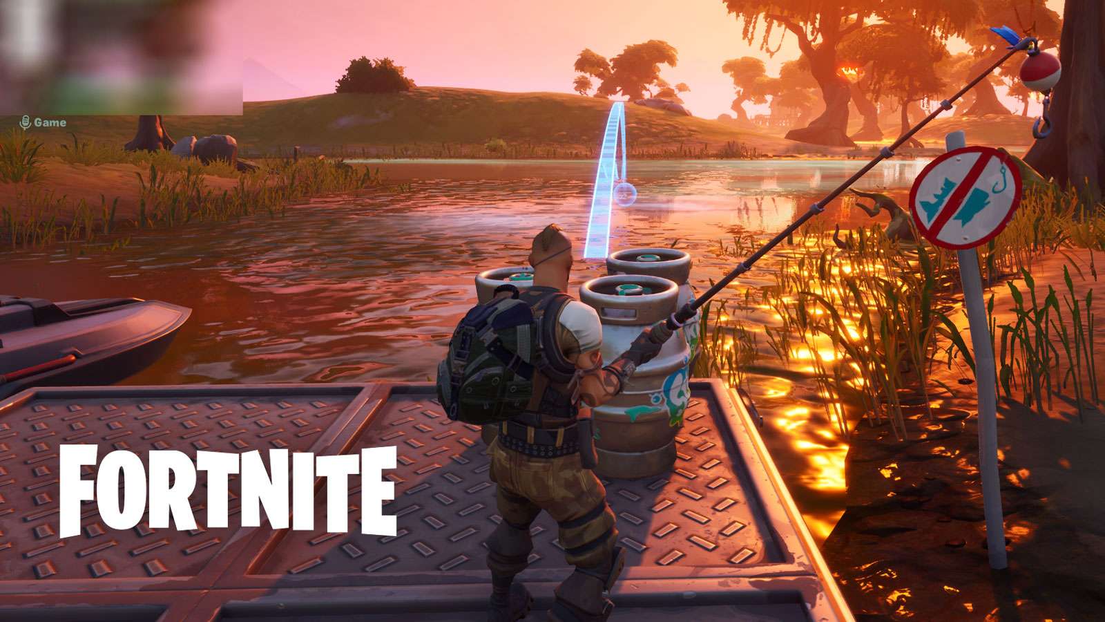 Man fishing by pond in Fortnite