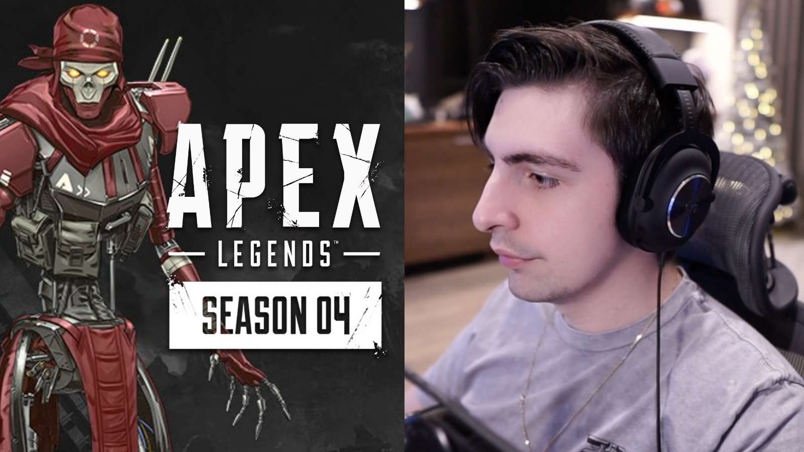 Shroud looking at screen with apex legends and season 4 logo