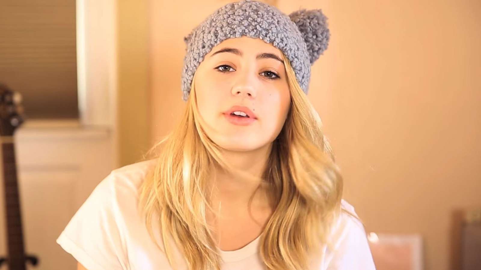 Lia Marie Johnson filming a video for her YouTube channel.