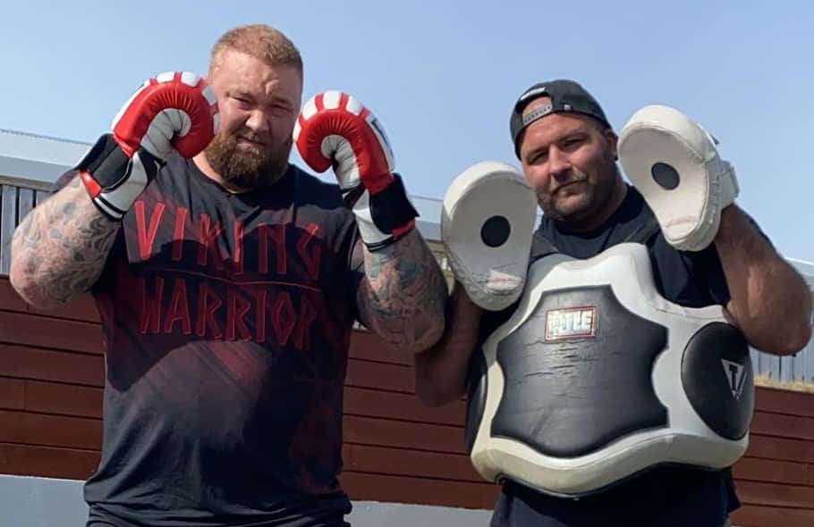 Hafthor Bjornsson with coach during prep for fight versus Eddie Hall.