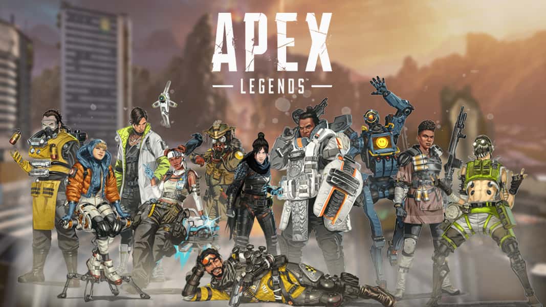 Apex Legends characters on a World's Edge background
