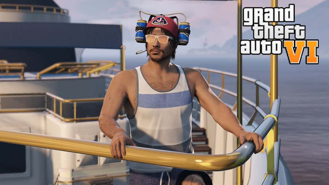 A GTA character stood on a boat