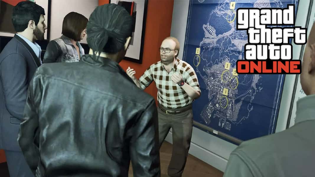 GTA Online characters discussing a heist