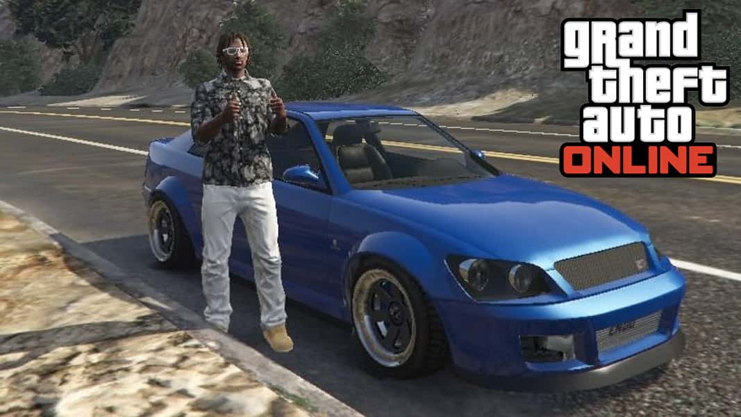 GTA Online character with the blue Sultan RS