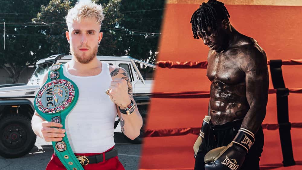 Jake Paul poses with boxing belt, Nate Robinson poses in boxing gear