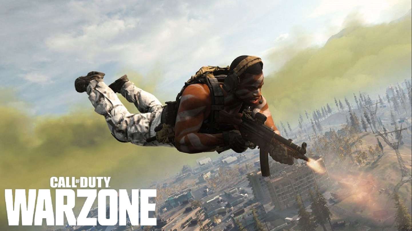 Warzone character shooting while skydiving