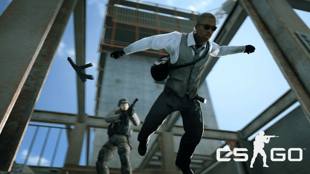 CS:GO characters jumping off skyscraper on vertigo map