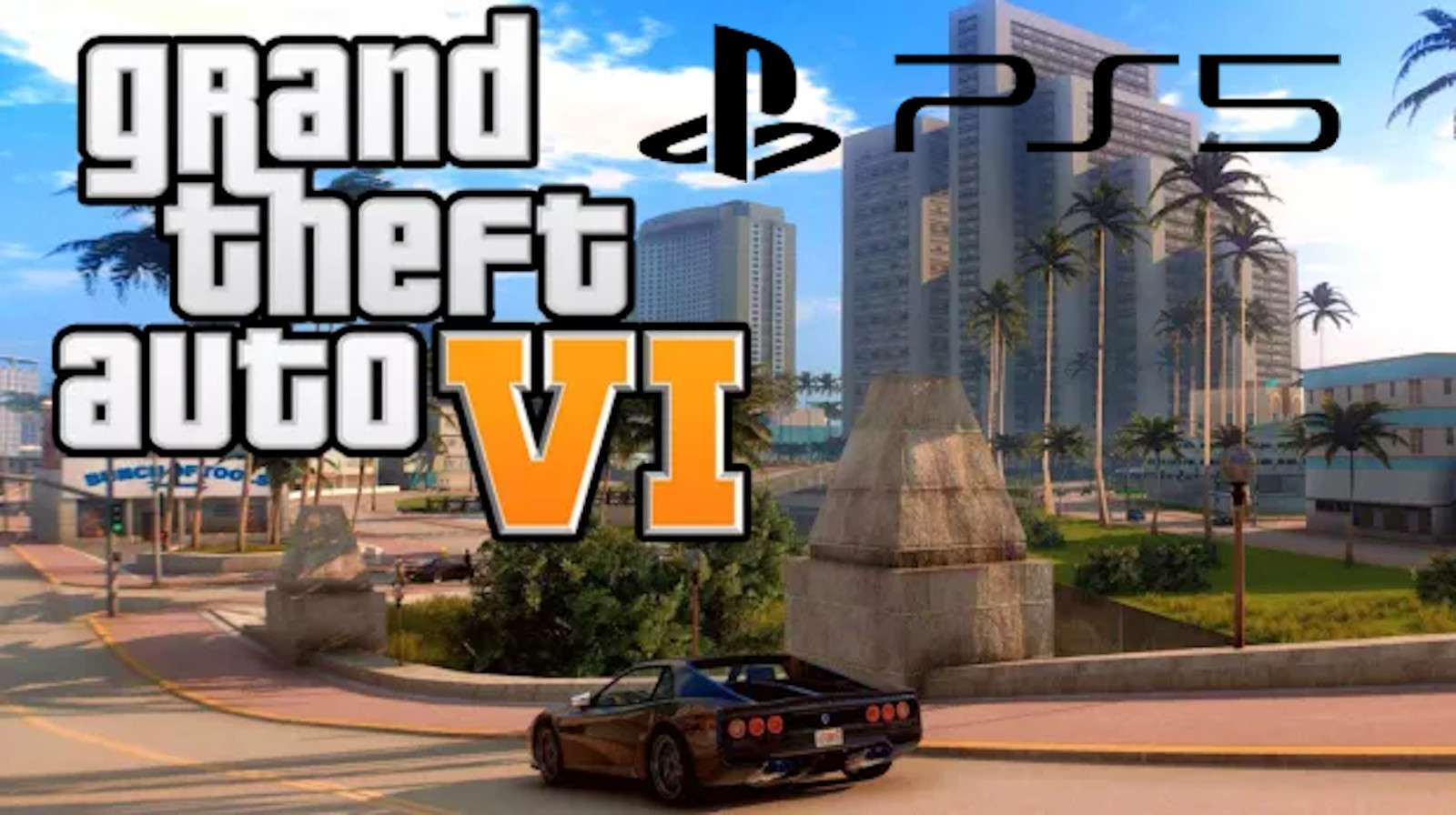 GTA 6 screen with car and PS5 logo