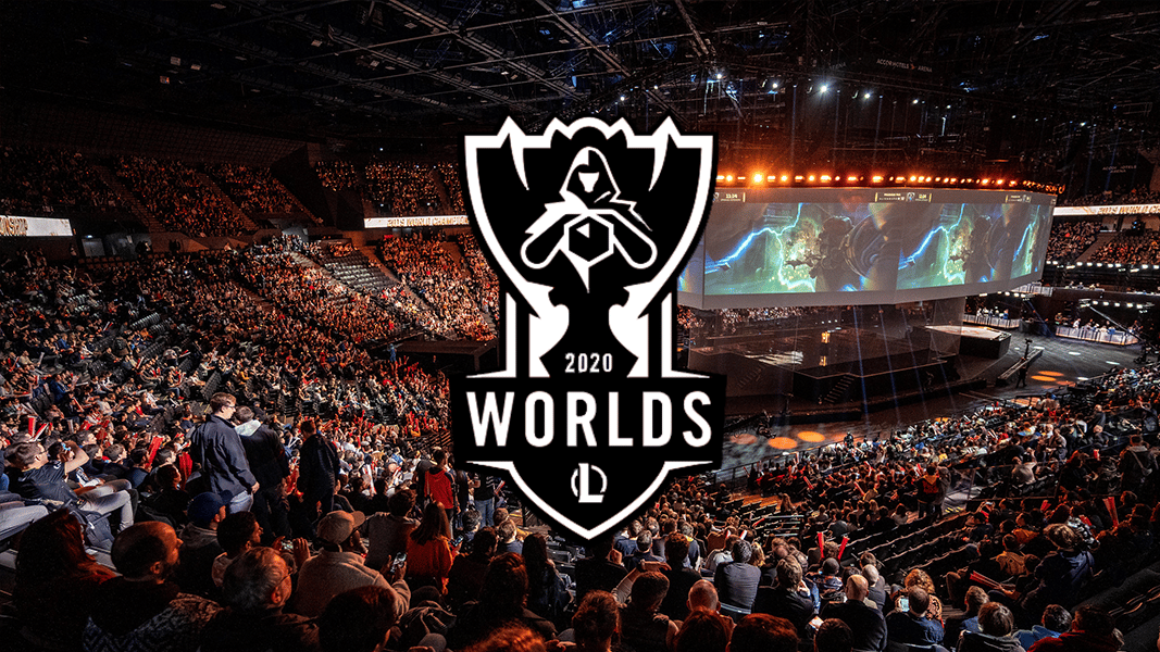 League of Legends worlds 2020 logo in front of arena